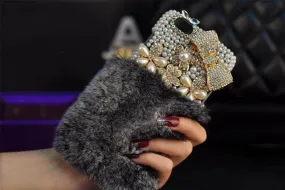 Crystal Diamond Bowknot Pearl Flower Rabbit Fur Iphone Case