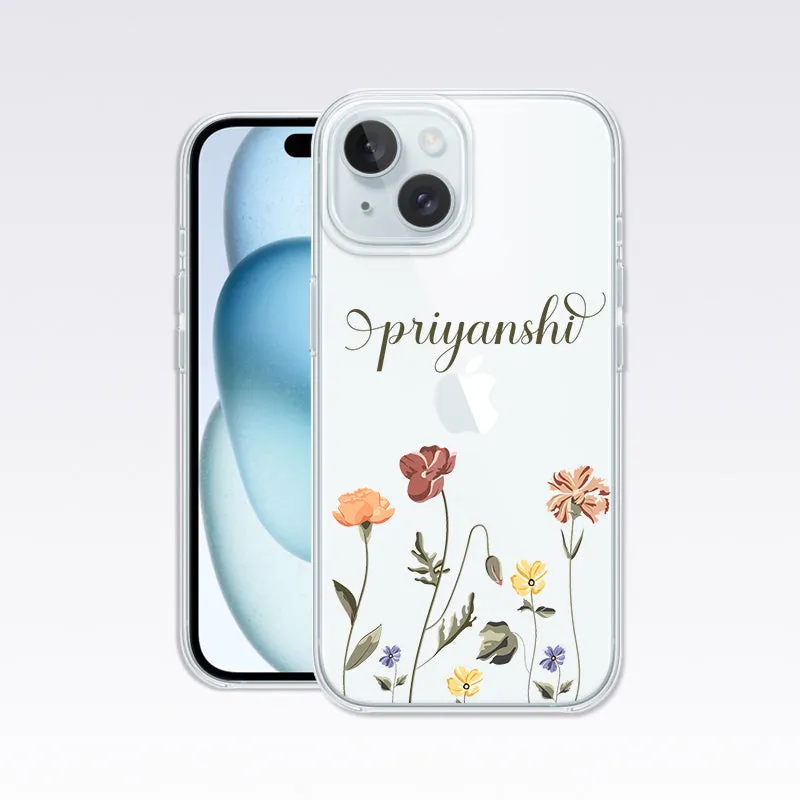 Custom Name with Flower Design-3 Clear Silicon Cover