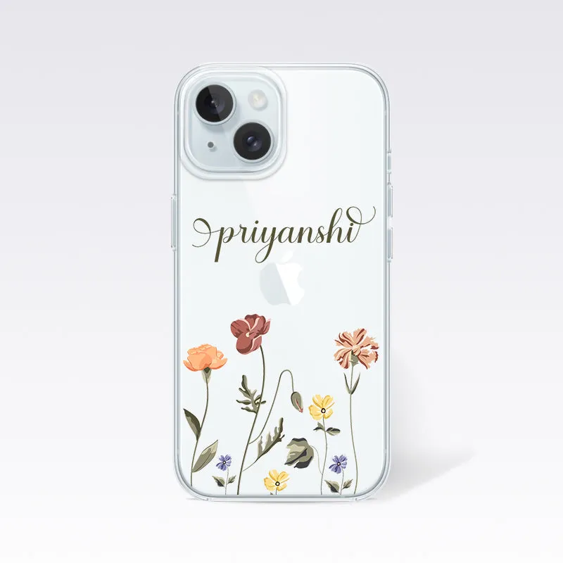 Custom Name with Flower Design-3 Clear Silicon Cover