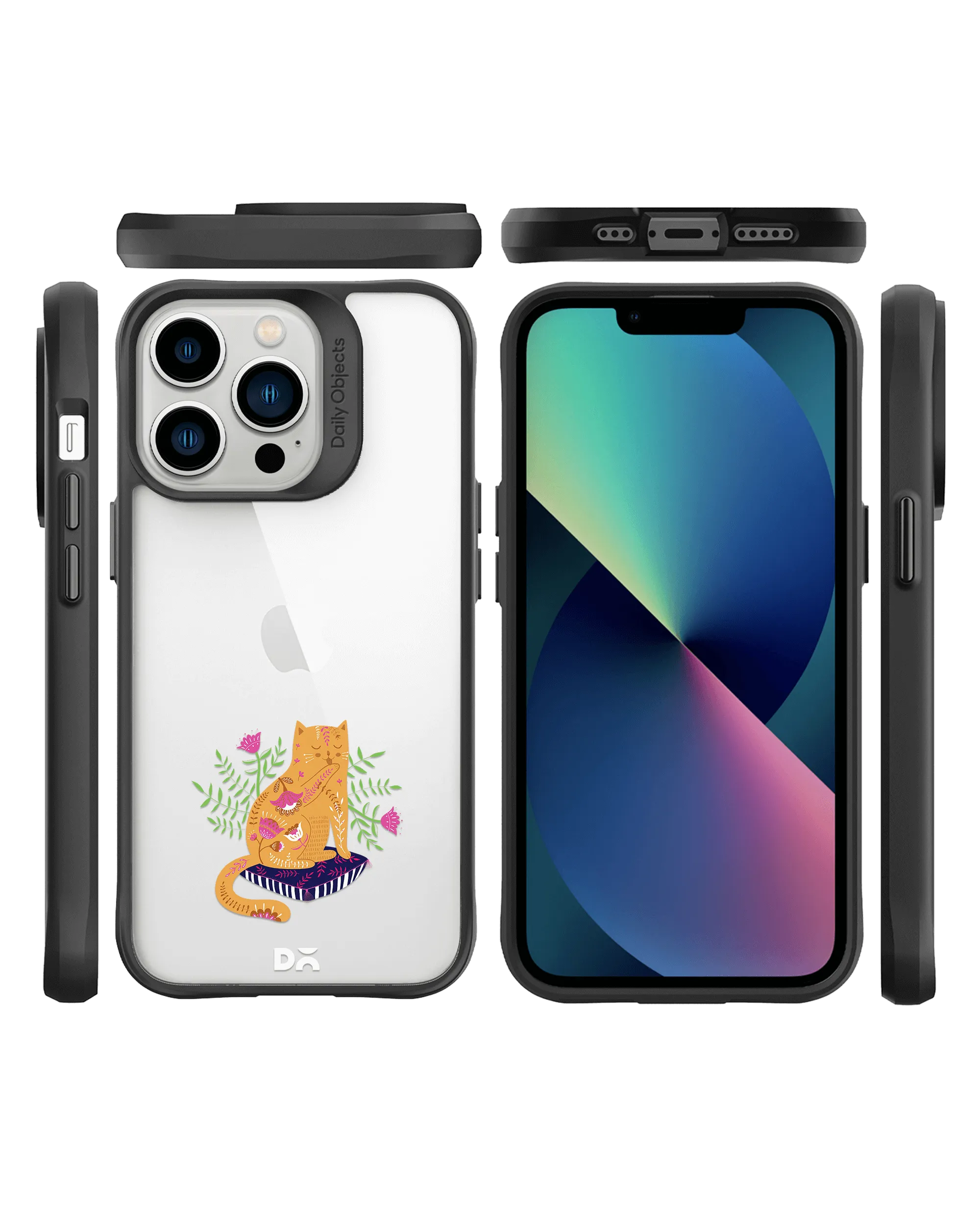 DailyObjects Happy Kitty Black Hybrid Clear Phone Case Cover For iPhone 14 Pro