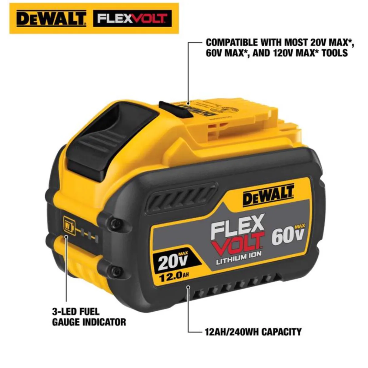 DeWalt 20V-60V MAX Flexvolt DCB612 12 Ah Lithium-Ion High Capacity Battery Pack - DCB612