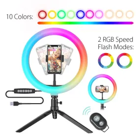 Dimmable Selfie RGB LED Ring Light 10 inch With Tripod Phone Holder for Videos