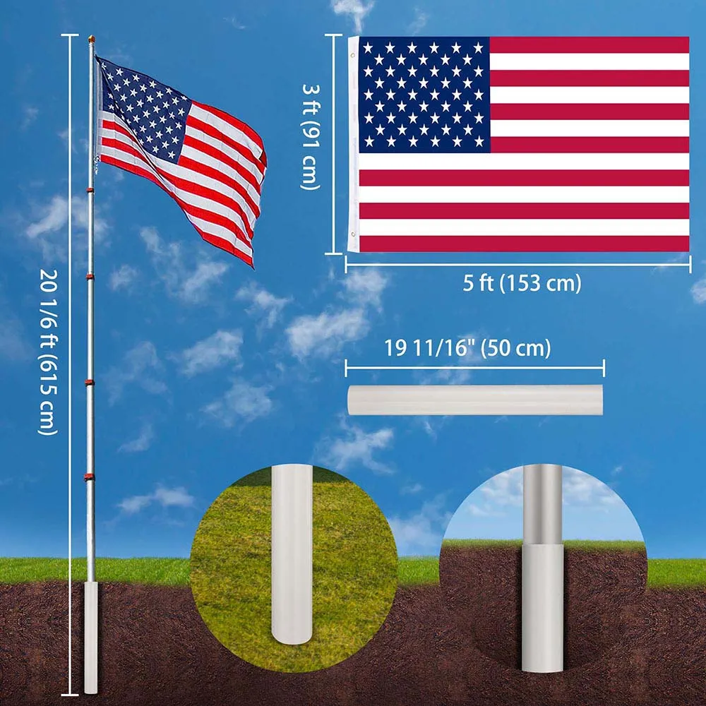 DIY 20 ft Aluminum Telescoping Flagpole Kit with US Flag