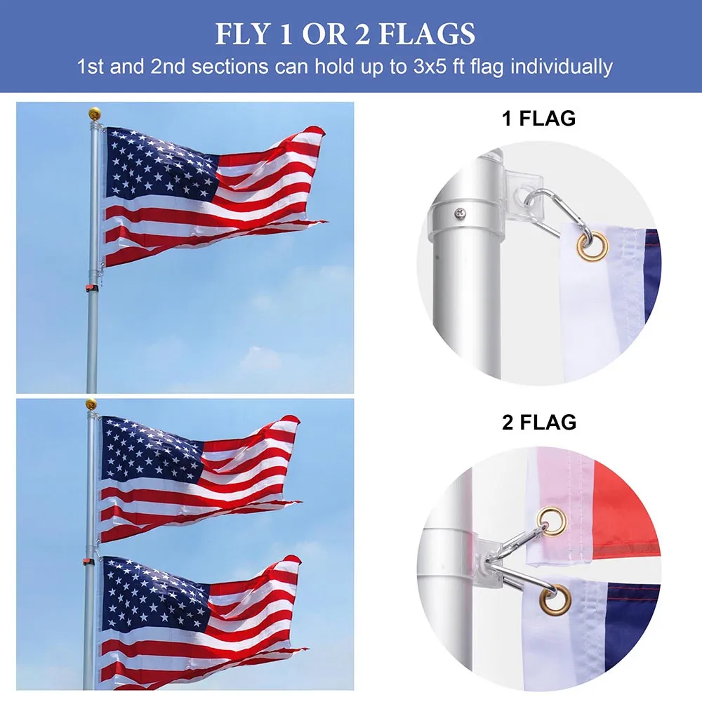 DIY 20 ft Aluminum Telescoping Flagpole Kit with US Flag