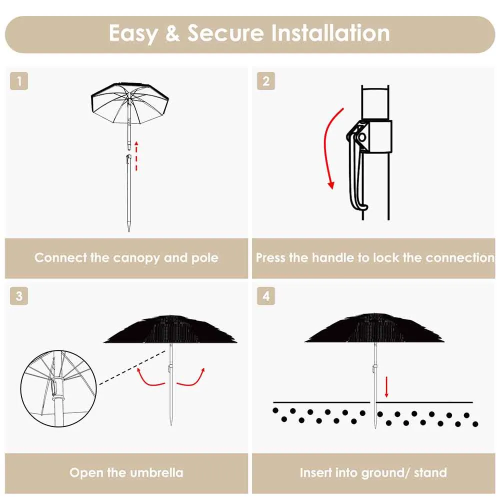 DIY 6ft Tilting Hula Umbrella Straw Tiki Umbrella 2ct/Pack