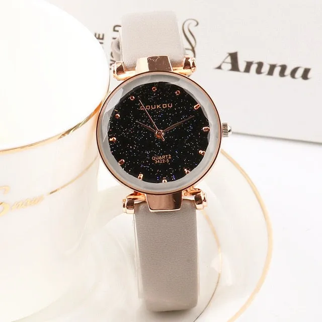 DOUKOU New Brand Mori Girl Watch Indie Pops Women Quartiz Watch Wristwatch Fashion Black Star Leather Lady Watch For Woman