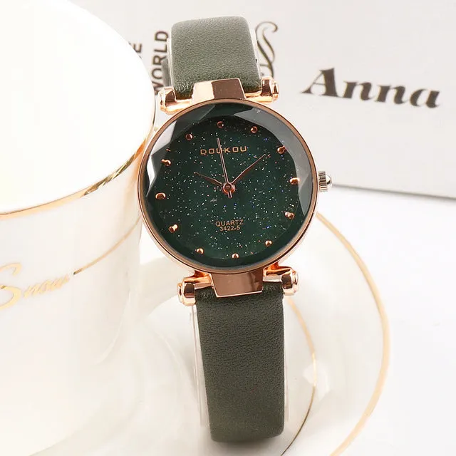 DOUKOU New Brand Mori Girl Watch Indie Pops Women Quartiz Watch Wristwatch Fashion Black Star Leather Lady Watch For Woman