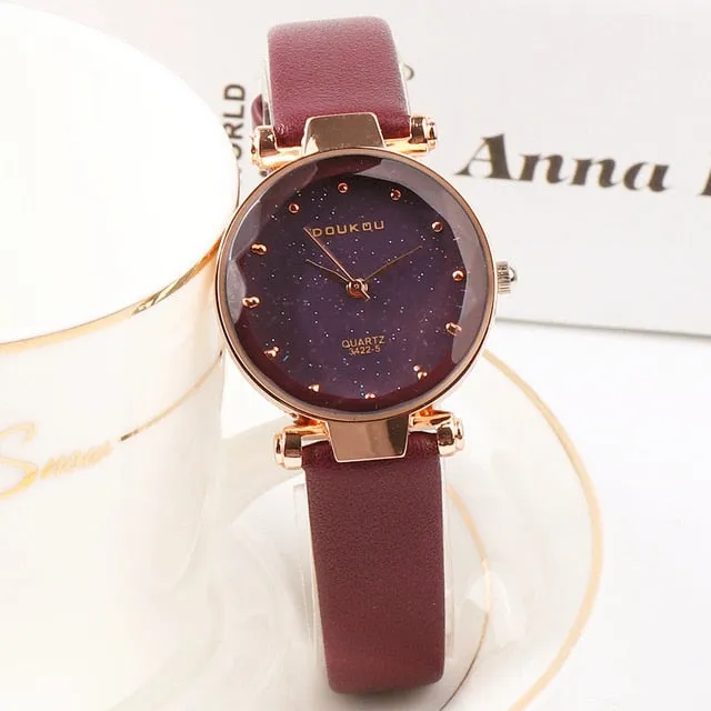 DOUKOU New Brand Mori Girl Watch Indie Pops Women Quartiz Watch Wristwatch Fashion Black Star Leather Lady Watch For Woman