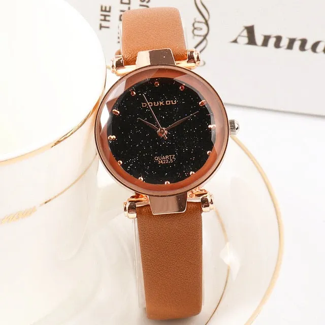 DOUKOU New Brand Mori Girl Watch Indie Pops Women Quartiz Watch Wristwatch Fashion Black Star Leather Lady Watch For Woman