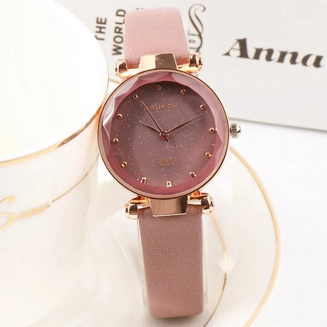 DOUKOU New Brand Mori Girl Watch Indie Pops Women Quartiz Watch Wristwatch Fashion Black Star Leather Lady Watch For Woman