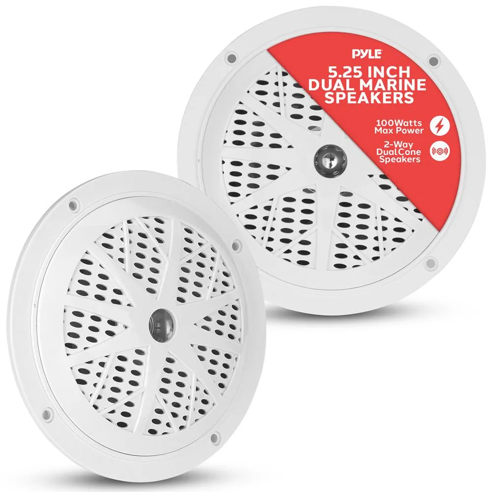 Dual 5.25'' Waterproof Marine Speakers, 2-Way Full Range Stereo Sound, 100 Watt, White