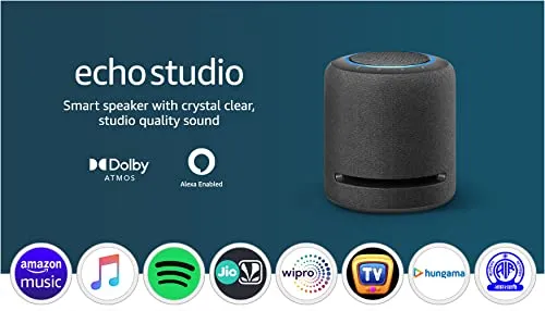 Echo Studio- Our best-sounding smart speaker ever - With Dolby Atmos, spatial audio processing technology, and Alexa (Black)