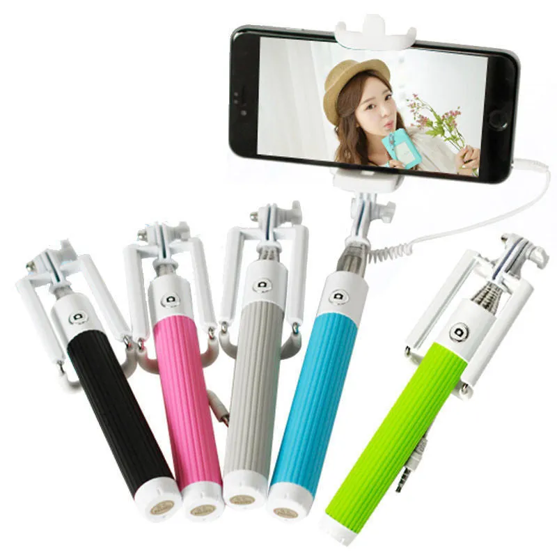 Fashion Extendable Wired Remote Shutter Selfie Stick Monopod For iPhone Smartphone - Black