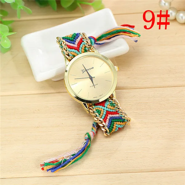 Fashion Geneva Watches Women Quartz Watches Multicolor Friendship Watch Braided Rope Bracelet Watch