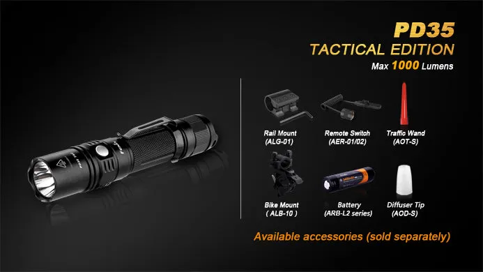 Fenix PD35 TAC Tactical Edition 1x 18650 / 2x CR123A 1000 Lumens CREE XP-L LED Flashlight