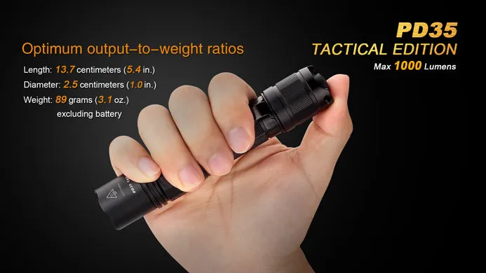 Fenix PD35 TAC Tactical Edition 1x 18650 / 2x CR123A 1000 Lumens CREE XP-L LED Flashlight