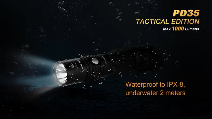 Fenix PD35 TAC Tactical Edition 1x 18650 / 2x CR123A 1000 Lumens CREE XP-L LED Flashlight