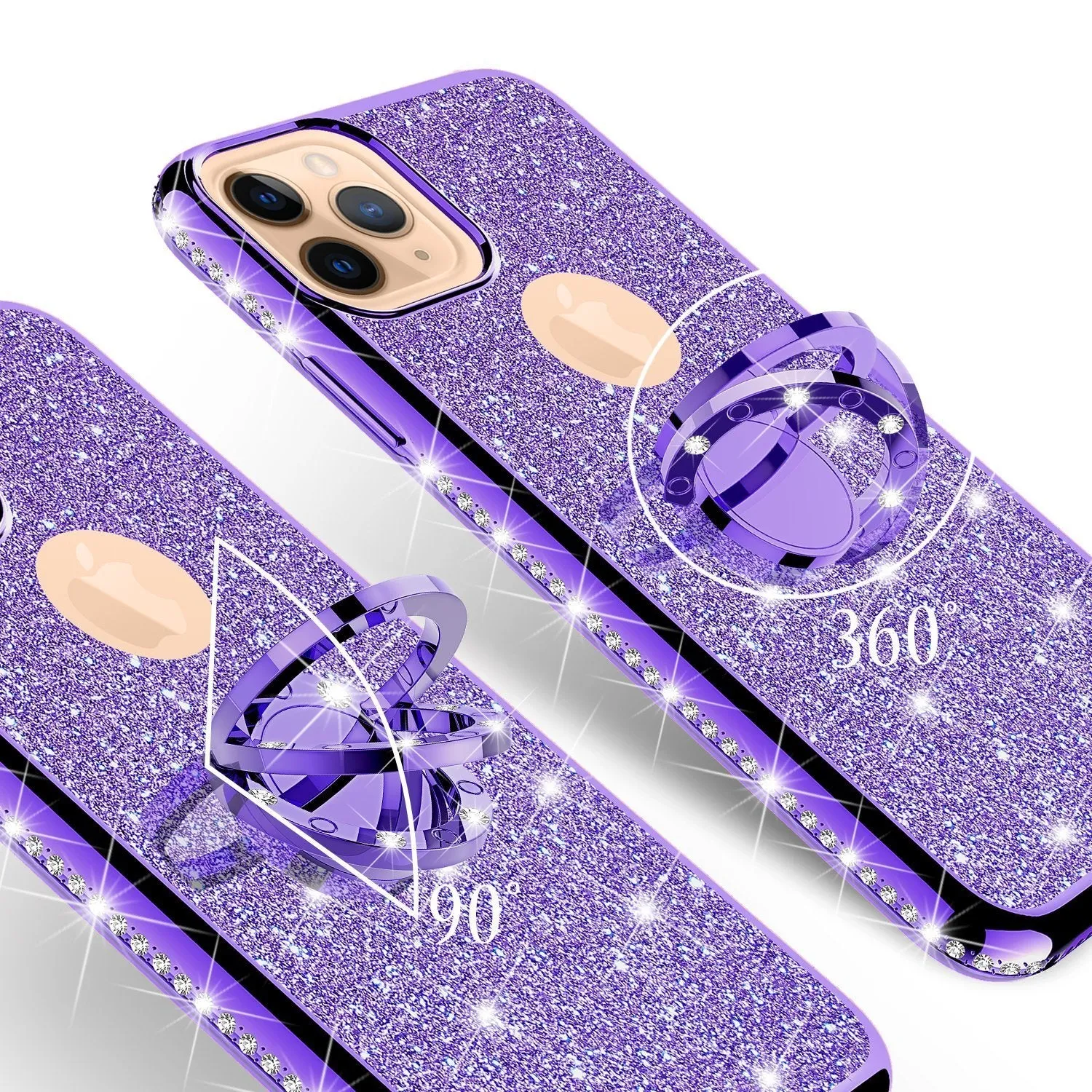 For Apple iPhone 13 Pro Max Case, Glitter Cute Phone Case Girls with Kickstand,Bling Diamond Rhinestone Bumper Ring Stand Sparkly Luxury Clear Thin Soft Protective Apple iPhone 13 Pro Max Case for Girl Women - Purple