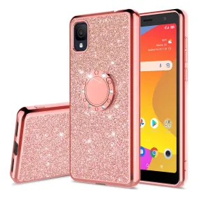 For TCL 30Z 30LE Case, Glitter Cute Phone Case Girls with Kickstand,Bling Diamond Rhinestone Bumper Ring Stand Sparkly Luxury Clear Thin Soft Protective TCL 30Z 30LE Case for Girl Women - Rose Gold