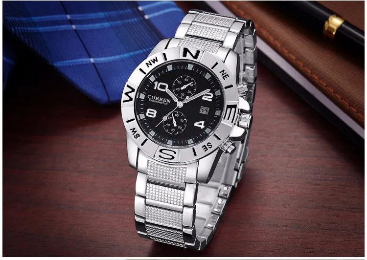 Full Steel Curren Brand Men Watch Fashion Casual Watch Men Date Analog Display Sport Quartz Wristwatches Relogio Masculino