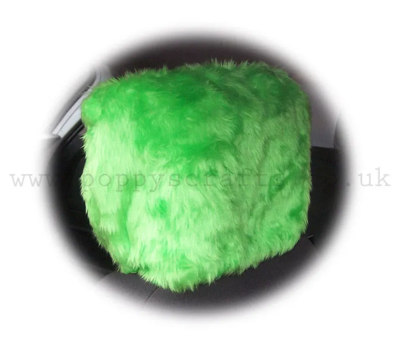 Funky Lime Green fluffy faux fur car headrest covers 1 pair