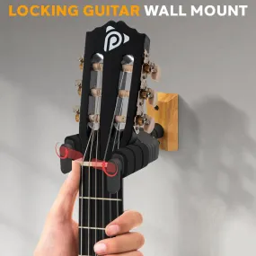 Guitar Wall Hanger Mount Stand With Auto-Lock For String Instruments, Guitar Hook Holder With Real Wood Base