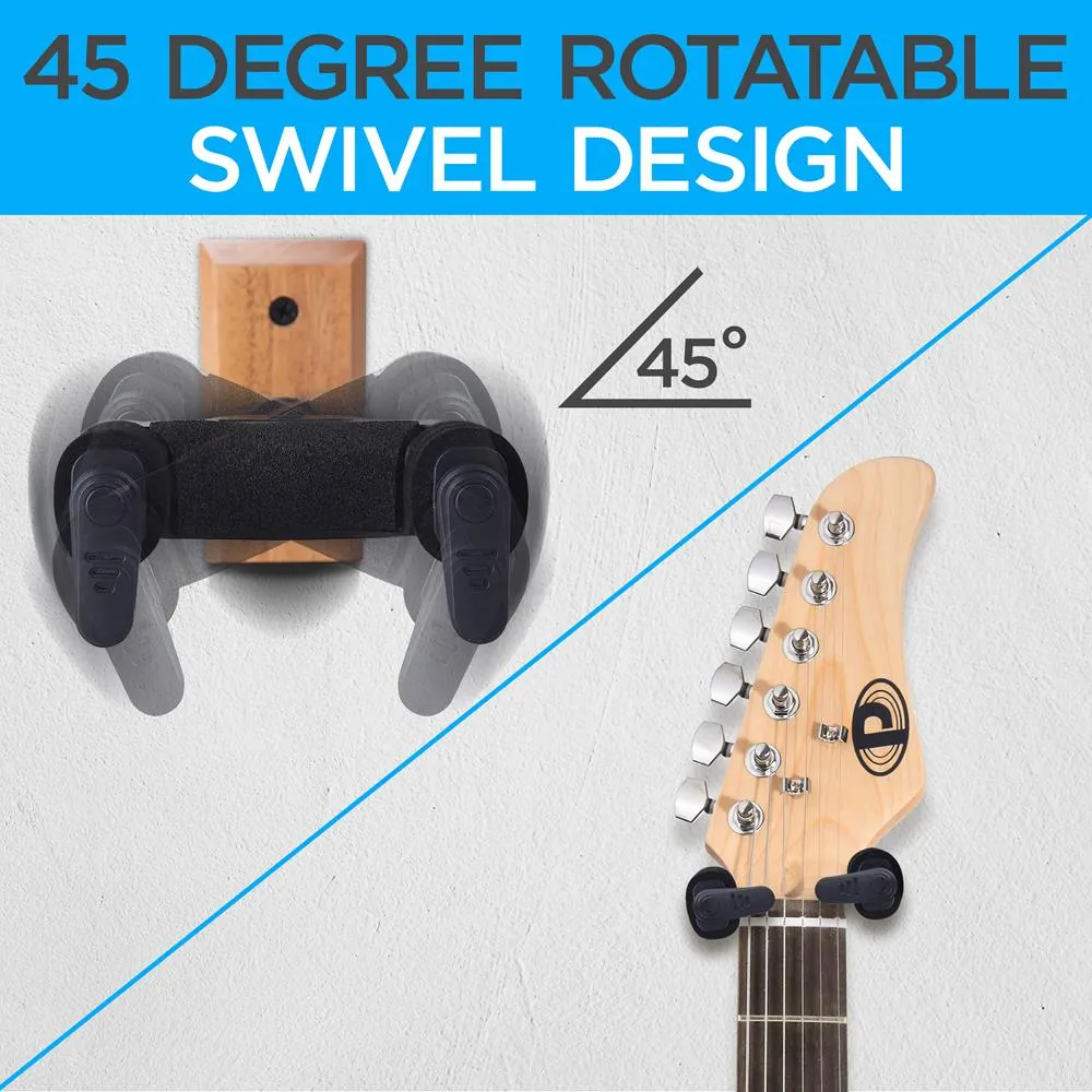 Guitar Wall Hanger Mount Stand With Auto-Lock For String Instruments, Guitar Hook Holder With Real Wood Base