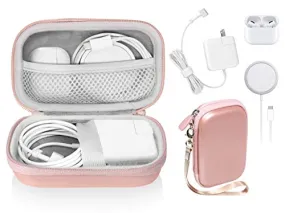 Handy Case for MacBook Pro, Air Power Adapter, MagSafe, MagSafe2, iPhone 12/12 Pro MagSafe Charger, USB C Hub, Type C Hub, USB Multi Ports Type c hub, Detachable Wrist Strap, mesh Pocket (Rose Gold)