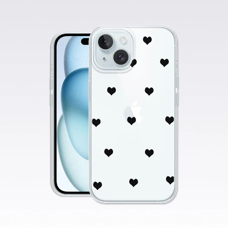 Hearts-Black Clear Silicon Cover