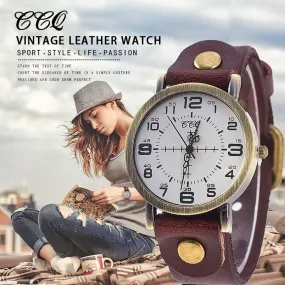 Hot Selling CCQ Vintage Cow Leather Bracelet Watch Women Wrist Watches Casual Luxury Quartz Watch Relogio Feminino Drop Shipping