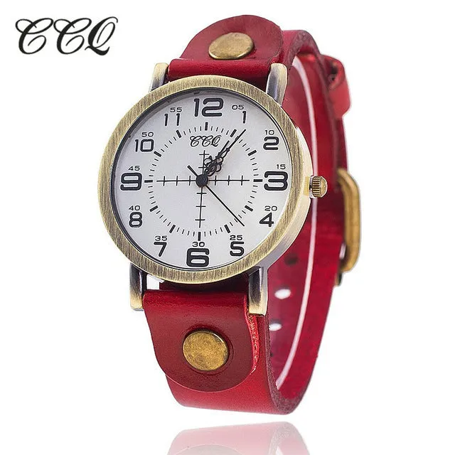 Hot Selling CCQ Vintage Cow Leather Bracelet Watch Women Wrist Watches Casual Luxury Quartz Watch Relogio Feminino Drop Shipping