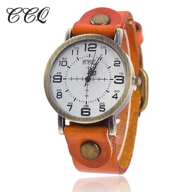 Hot Selling CCQ Vintage Cow Leather Bracelet Watch Women Wrist Watches Casual Luxury Quartz Watch Relogio Feminino Drop Shipping