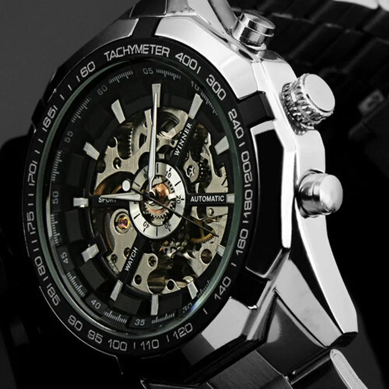 Hot Winner Luxury Brand Luxury Sport Men Automatic Skeleton Mechanical Military Watch Men full Steel Stainless Band