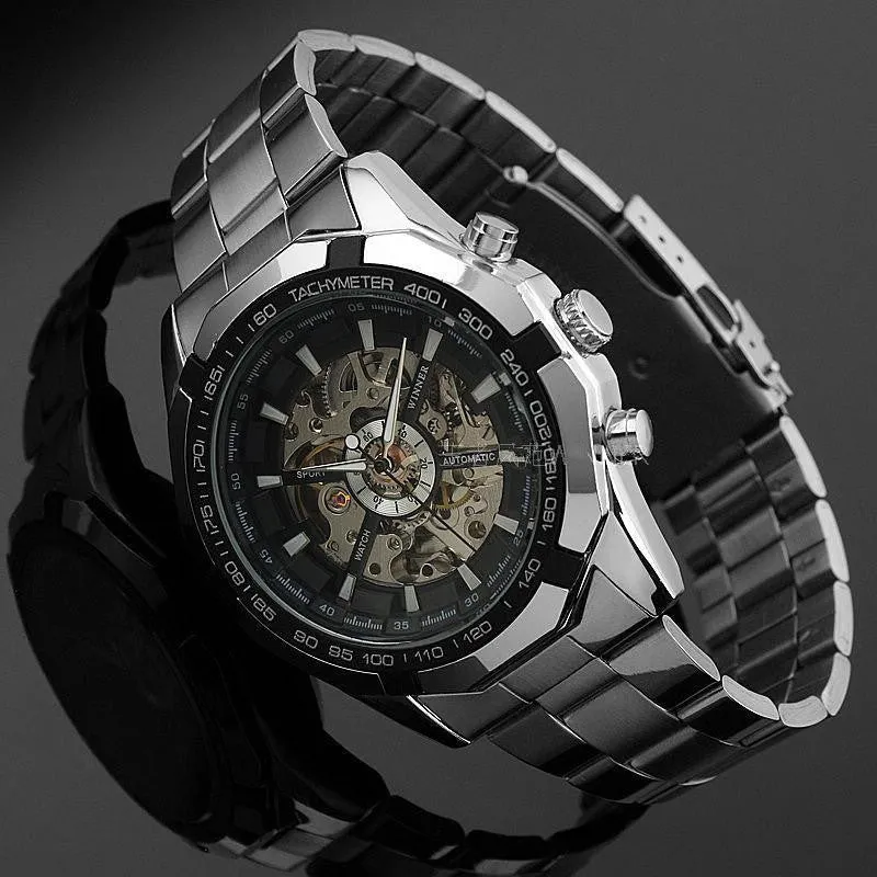 Hot Winner Luxury Brand Luxury Sport Men Automatic Skeleton Mechanical Military Watch Men full Steel Stainless Band