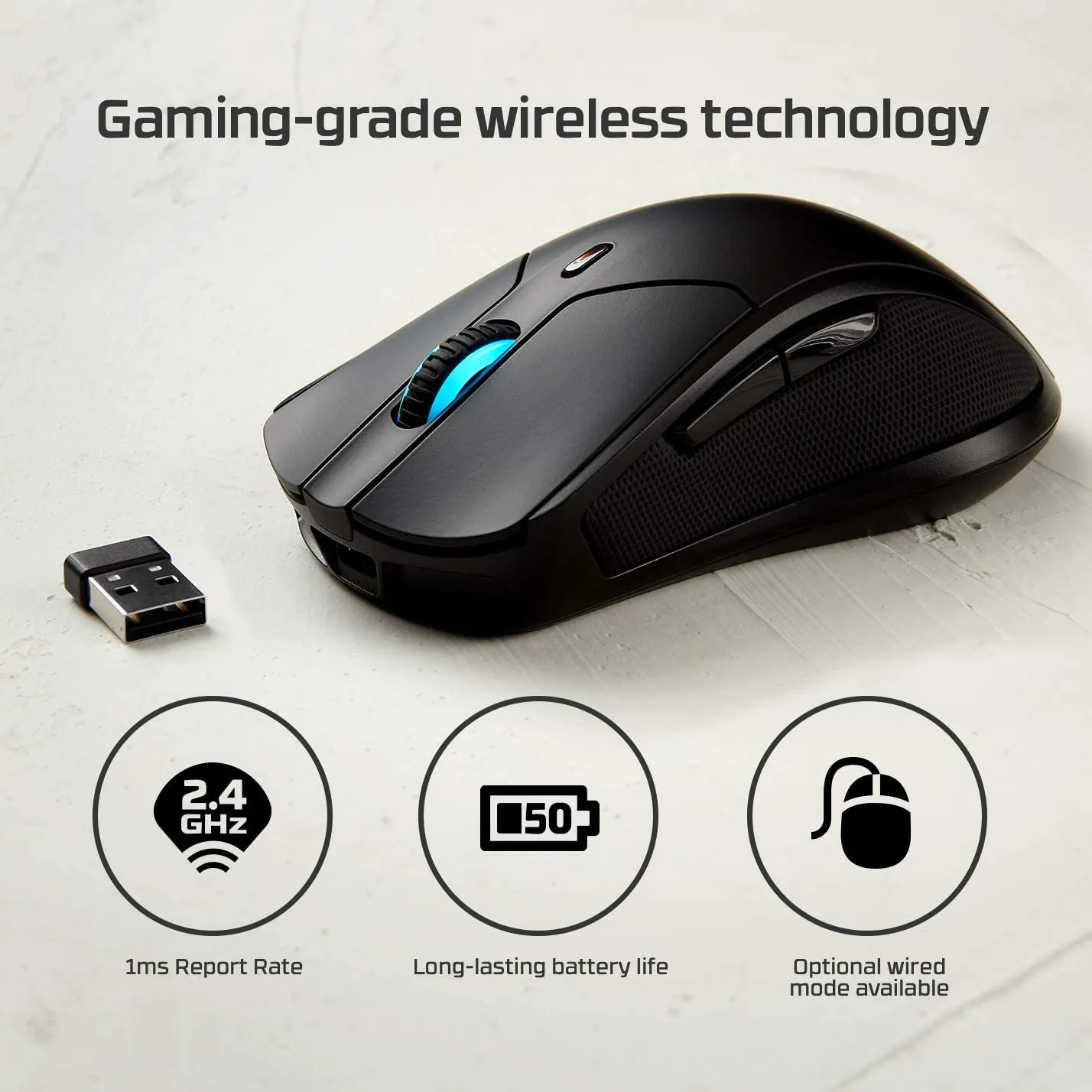 HyperX Pulsefire Dart - Wireless RGB Gaming Mouse, Software-Controlled Customization, 6 Programmable Buttons, Qi-Charging Battery up to 50 Hours - PC, PS4, Xbox One Compatible