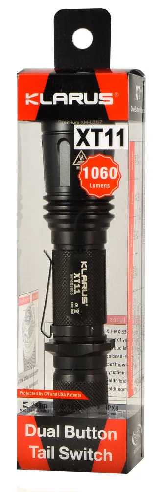 Klarus XT11 Stealth Black CREE XM-L2 U2 LED Flashlight 1060 Lumens - with battery