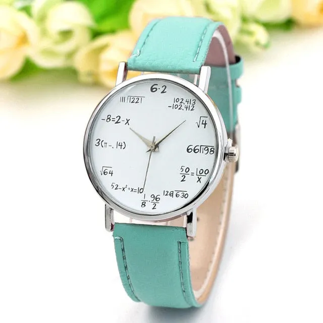 Ladies Watch Fashion Math Function Pattern Leather Band Alloy Analog Quartz Vogue Watches Wrist Watches For Women Reloj Mujer @F