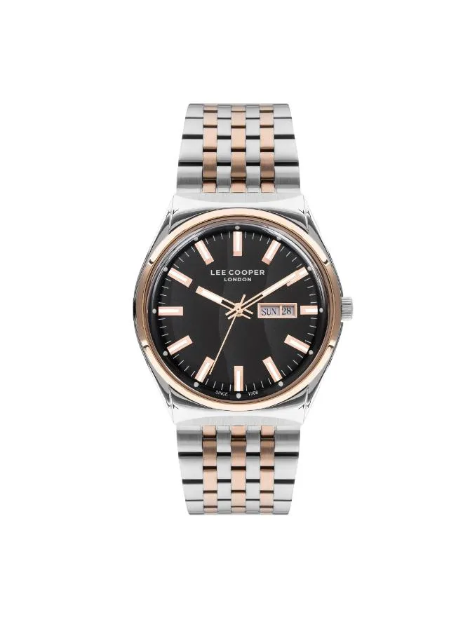 Lee Cooper  Men's Watch Black Dial Silver and Rose Gold Two Tone Metal Strap, LC07630.230