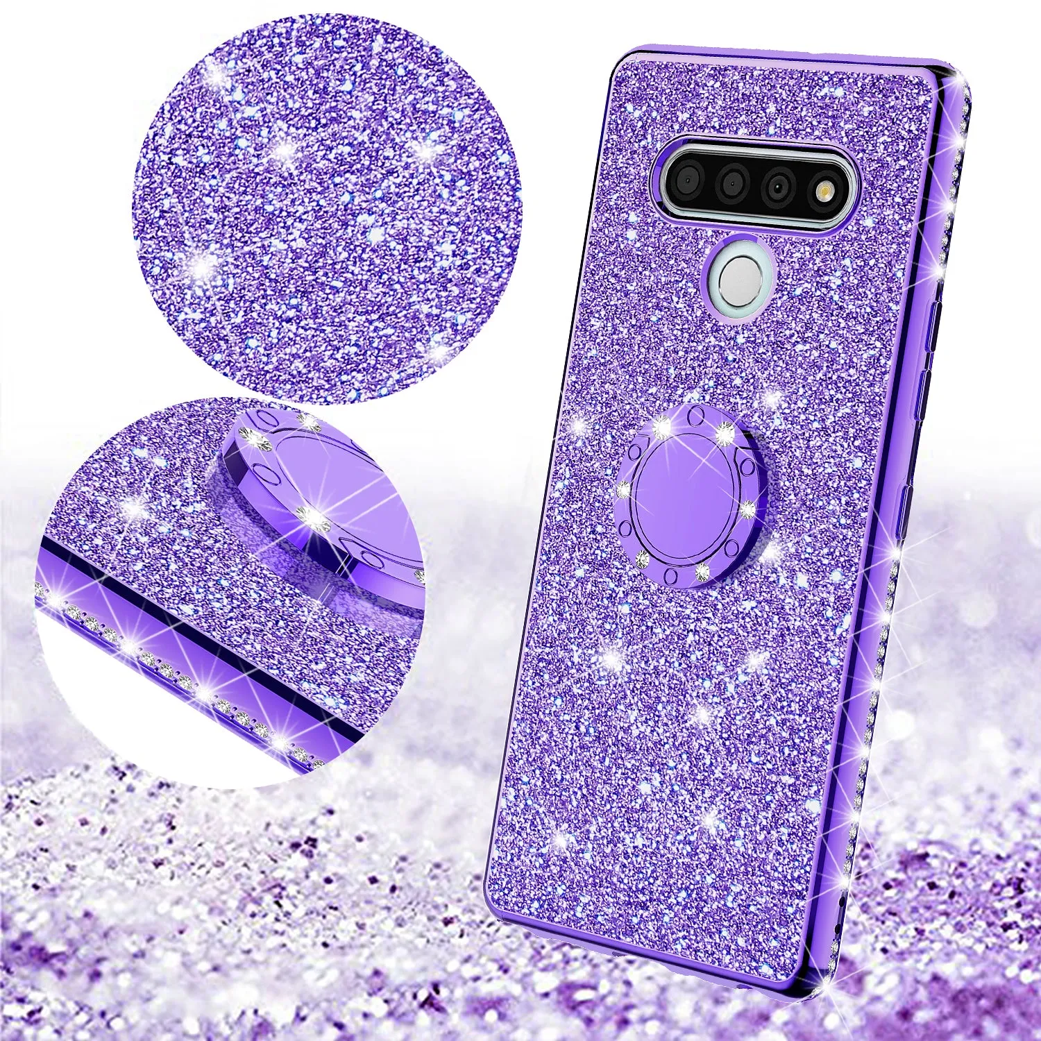 LG Stylo 6 Case, Glitter Cute Phone Case Girls with Kickstand,Bling Diamond Rhinestone Bumper Ring Stand Sparkly Luxury Clear Thin Soft Protective LG Stylo 6 Case for Girl Women - Purple