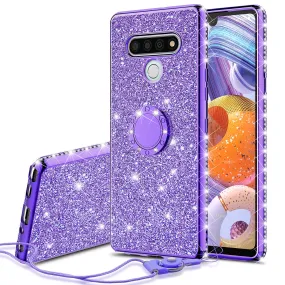 LG Stylo 6 Case, Glitter Cute Phone Case Girls with Kickstand,Bling Diamond Rhinestone Bumper Ring Stand Sparkly Luxury Clear Thin Soft Protective LG Stylo 6 Case for Girl Women - Purple