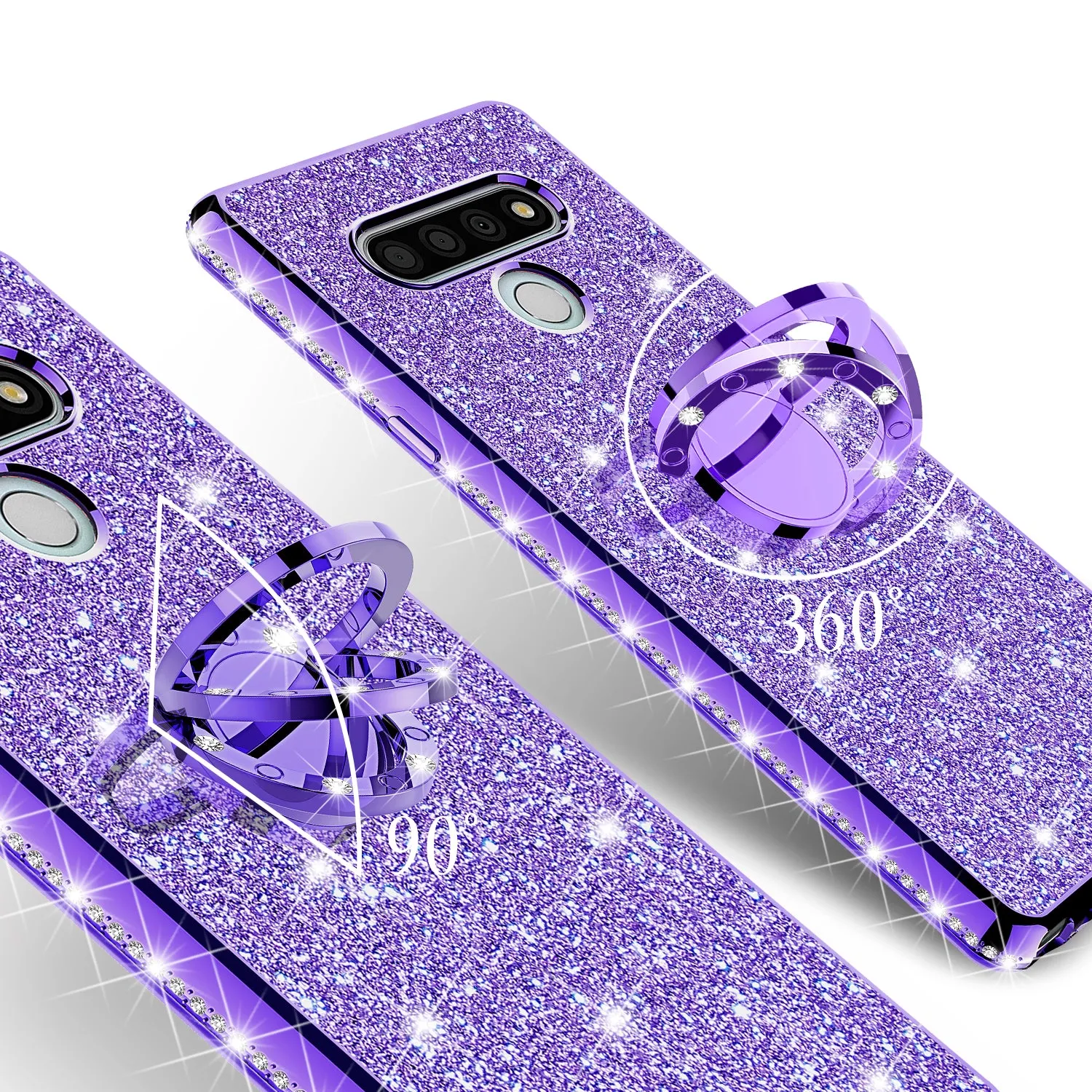 LG Stylo 6 Case, Glitter Cute Phone Case Girls with Kickstand,Bling Diamond Rhinestone Bumper Ring Stand Sparkly Luxury Clear Thin Soft Protective LG Stylo 6 Case for Girl Women - Purple