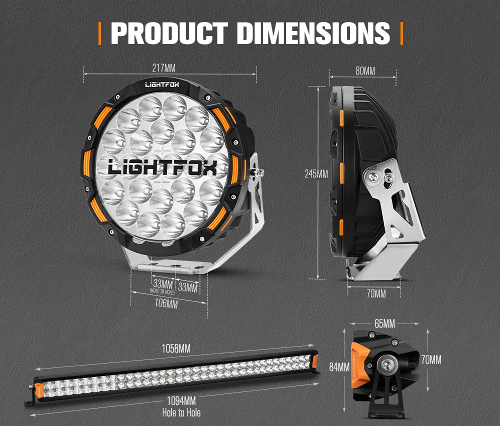 LIGHTFOX OSRAM 9inch LED Driving Lights   40 inch Dual Row LED Light Bar   Wiring Kit