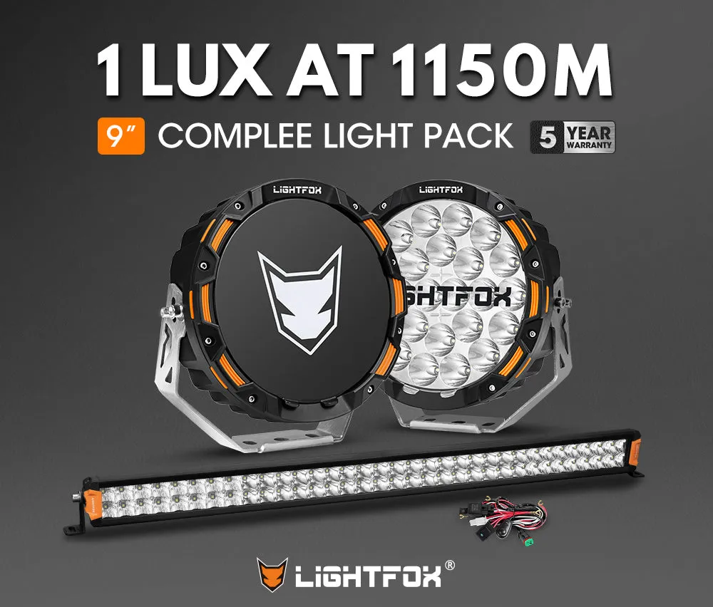 LIGHTFOX OSRAM 9inch LED Driving Lights   40 inch Dual Row LED Light Bar   Wiring Kit