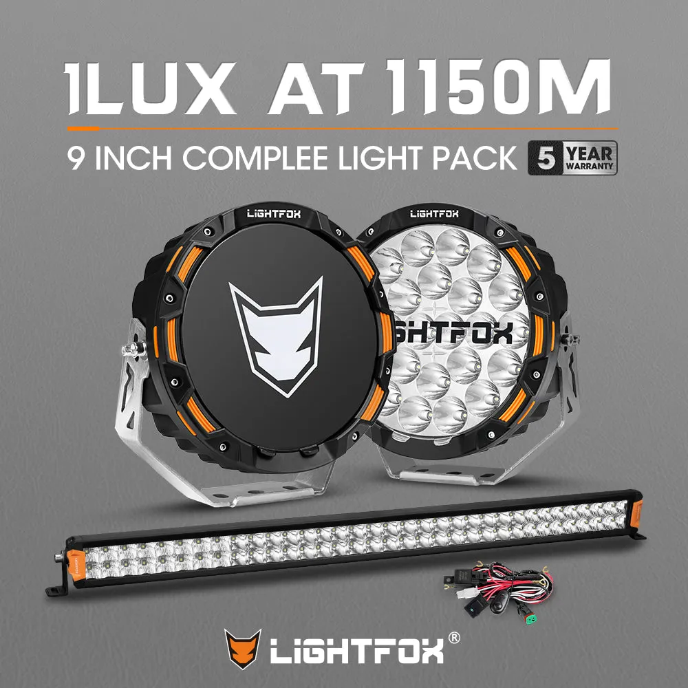 LIGHTFOX OSRAM 9inch LED Driving Lights   40 inch Dual Row LED Light Bar   Wiring Kit