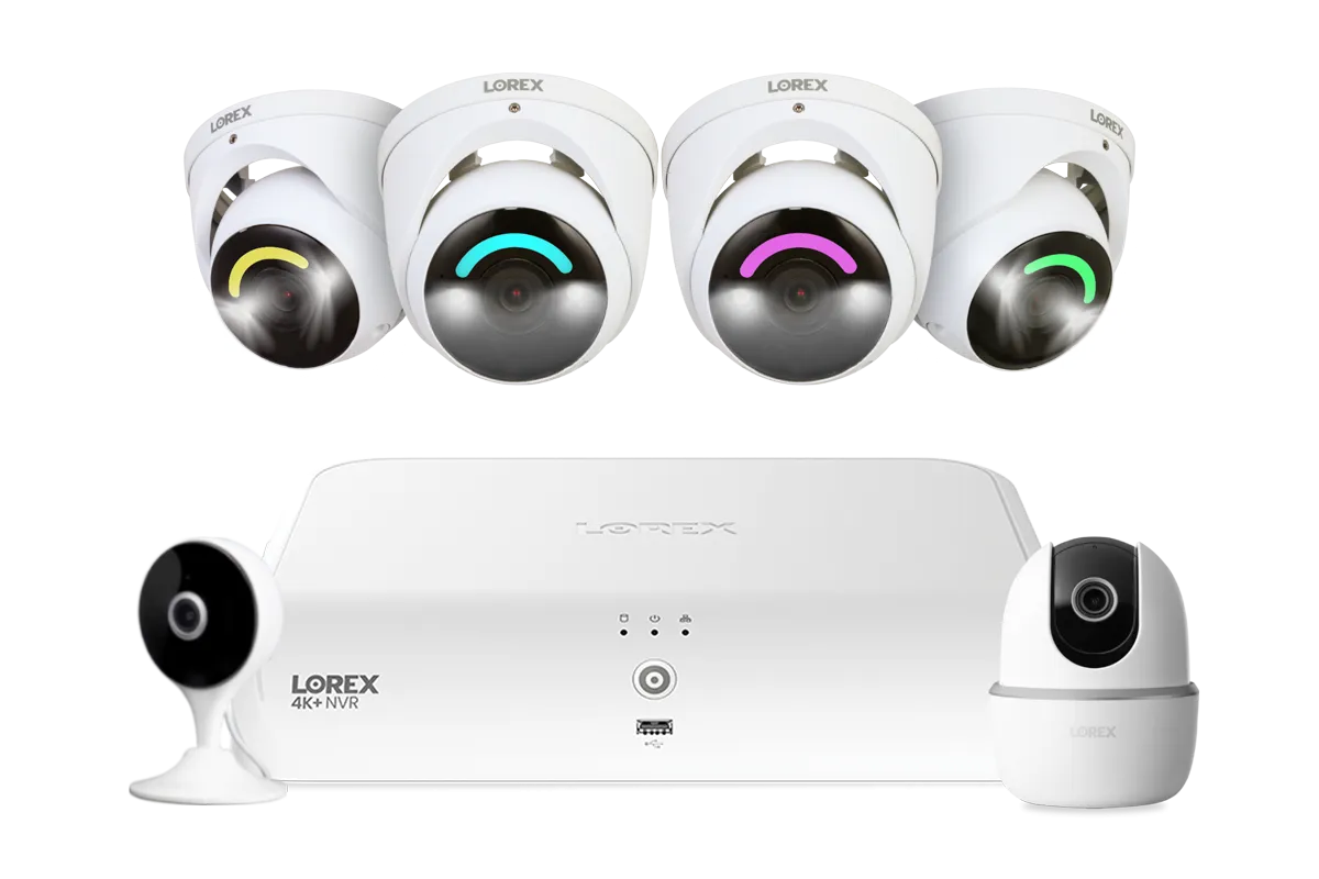 Lorex Fusion 4K  16 Channel (8 Wired   8 Fusion Wi-Fi) 2TB NVR System with Four H16 Wired 4K IP Dome Cameras, One 2K Pan-Tilt Camera, and One 2K Indoor Wi-Fi Camera