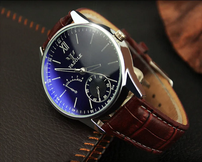 Luxury Brand Design Blue Ray Glass Casual Watch Pu Leather Watch Men 2015 Quartz Watch Roman Number Male Wrist Watches For Men