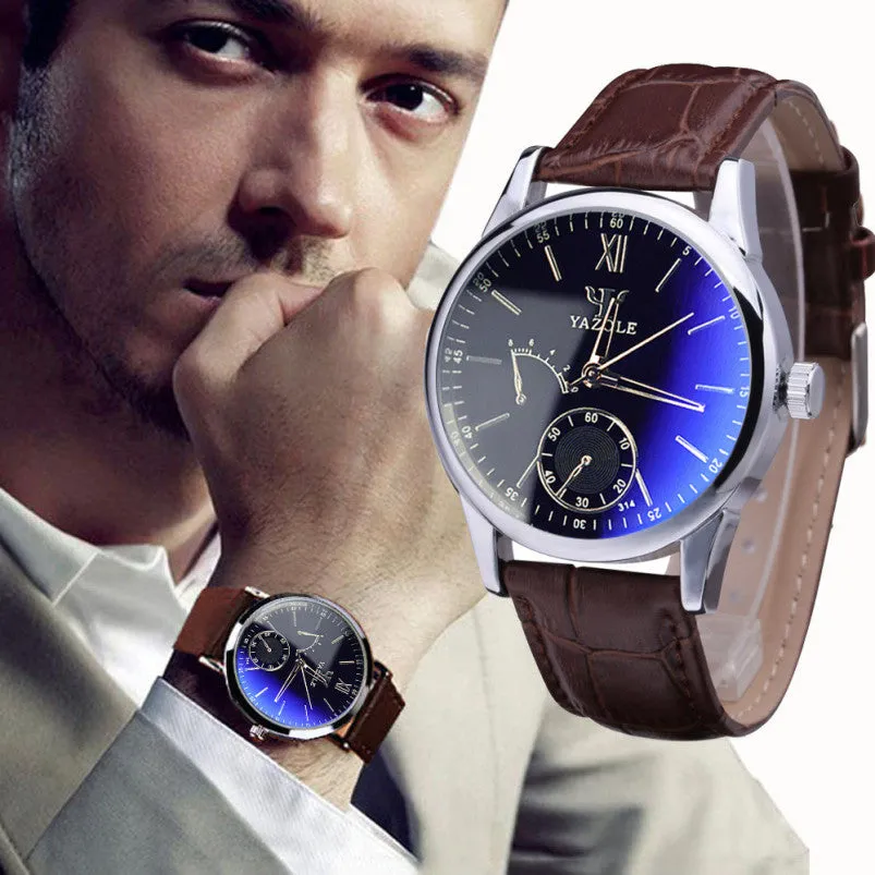 Luxury Brand Design Blue Ray Glass Casual Watch Pu Leather Watch Men 2015 Quartz Watch Roman Number Male Wrist Watches For Men