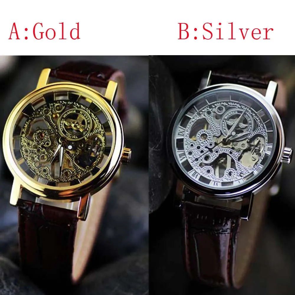 Men's Skeleton Mechanical Watch Winner Leather Luxury Fashion Casual Wrist Watch