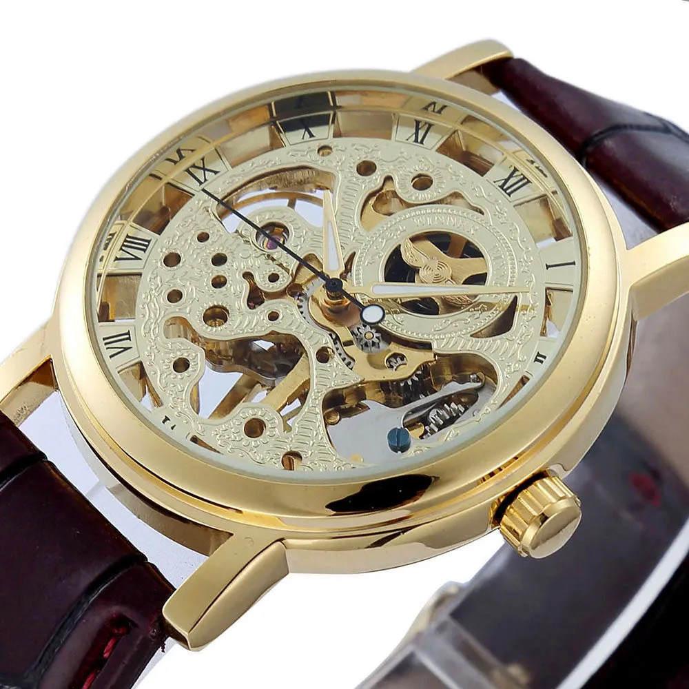 Men's Skeleton Mechanical Watch Winner Leather Luxury Fashion Casual Wrist Watch