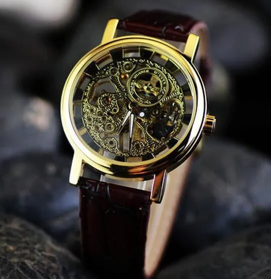 Men's Skeleton Mechanical Watch Winner Leather Luxury Fashion Casual Wrist Watch